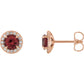 1/8 Carat Natural Diamond Accented 14K Rose Gold Stud Earrings, Personalized with Natural Garnet birthstone Center Stone