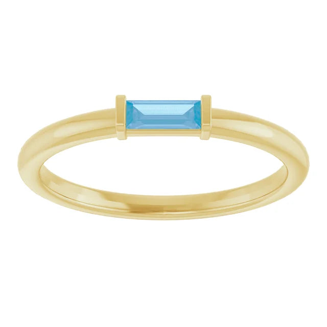 14K Gold 1/8 CT Baguette Diamond engagement ring for Women (Available in Tourmaline or Blue Topaz)