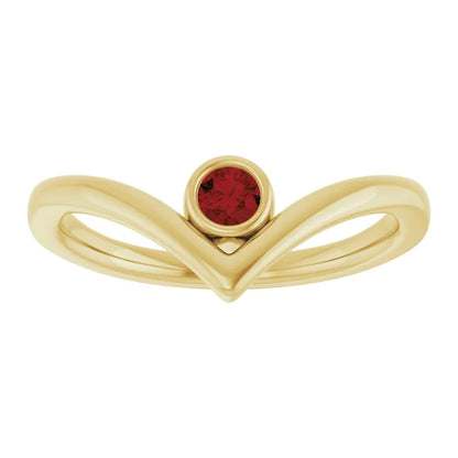 Yellow gold Bezel Set Mozambique Birthstone V Ring 