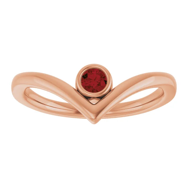 White gold Bezel Set Mozambique Birthstone V Ring 