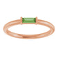 baguette engagement ring for women Green Tourmaline Rose Gold