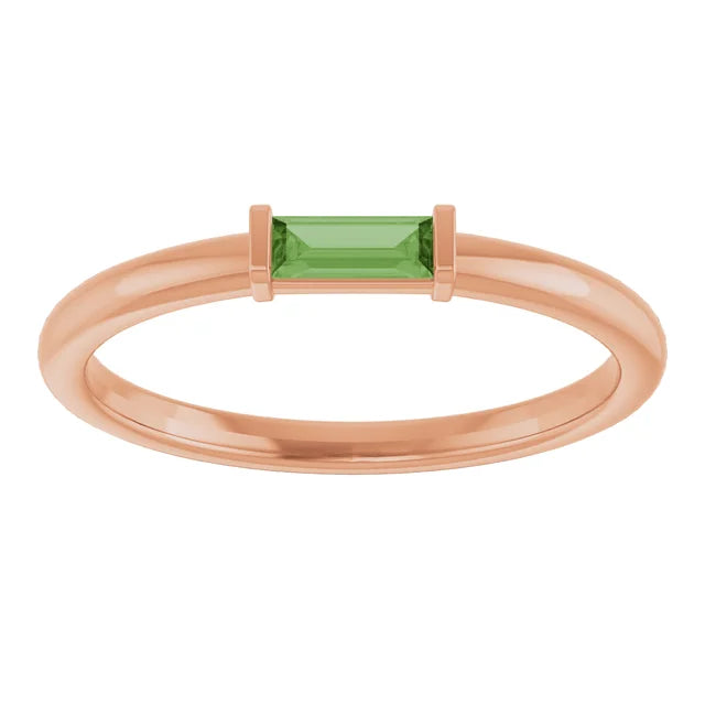 baguette engagement ring for women Green Tourmaline Rose Gold