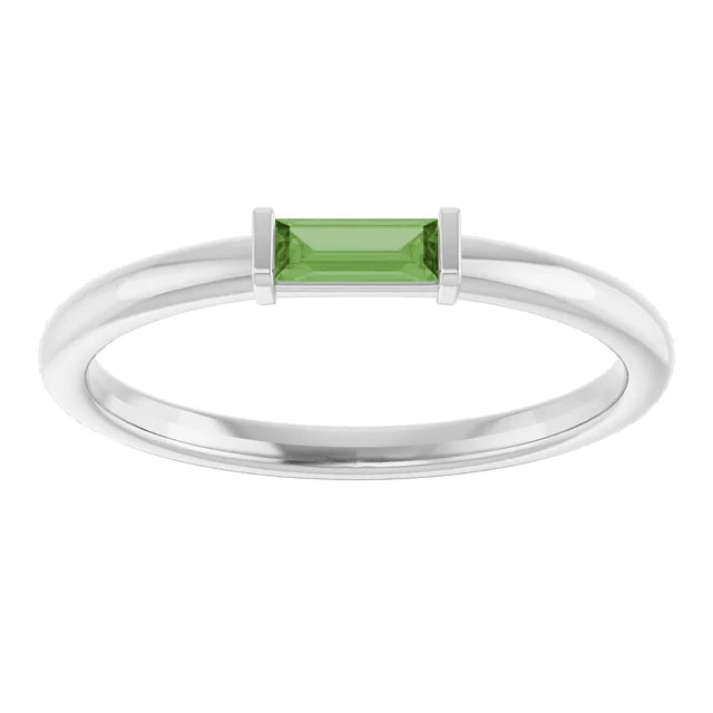 baguette engagement ring for women Green Tourmaline White Gold