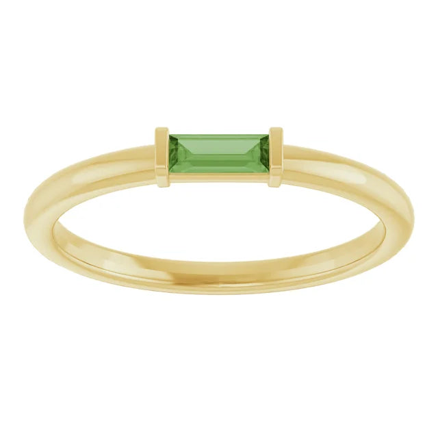 baguette engagement ring for women Green Tourmaline Yellow Gold