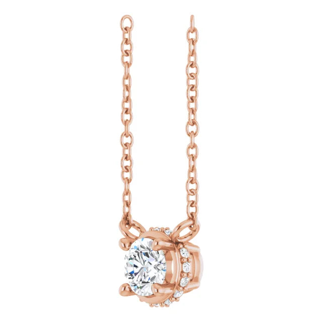 Hidden Halo Natural Diamond Necklace 14K Rose Gold side Picture