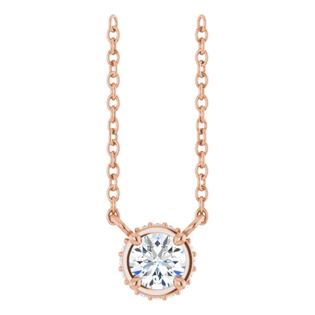 Hidden Halo Natural Diamond Necklace 14K Rose Gold