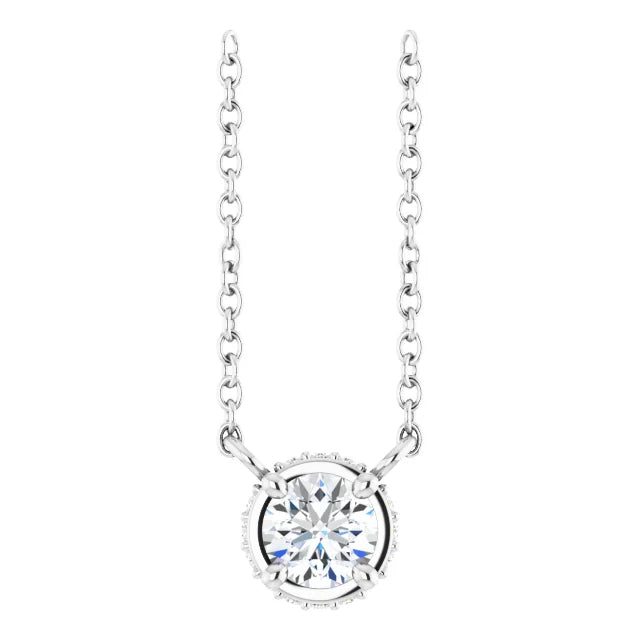  Hidden Halo Natural Diamond Necklace 14K White Gold