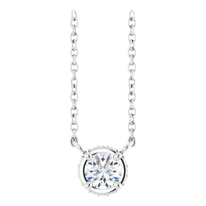  Hidden Halo Natural Diamond Necklace 14K White Gold