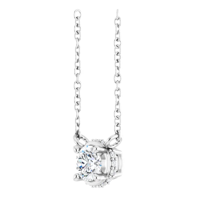 Hidden Halo Natural Diamond Necklace 14K White Gold details 