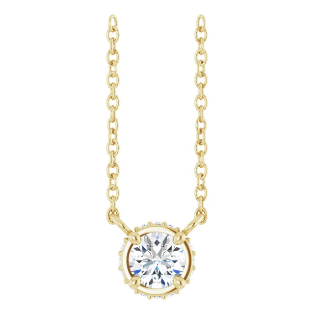 Hidden Halo Natural Diamond Necklace 14K yellow Gold