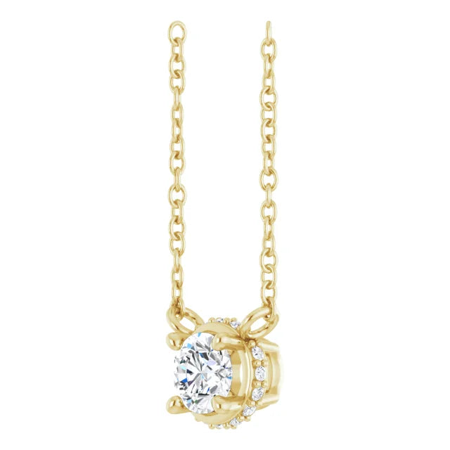 Hidden Halo Natural Diamond Necklace 14K Yellow Gold details 