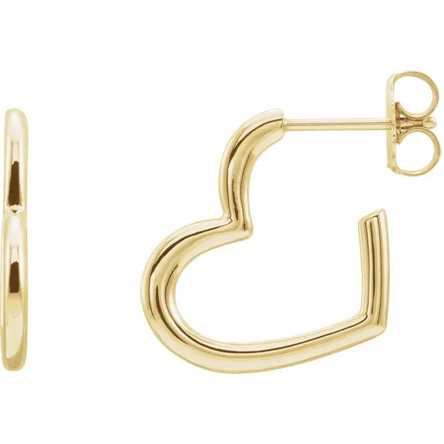 14K Yellow Gold Heart Hoop Earrings for women