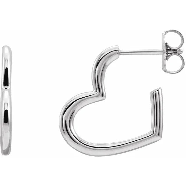 14K White Gold Heart Hoop Earrings for women