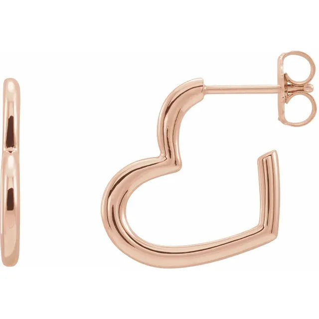 14K Rose Gold Heart Hoop Earrings for women