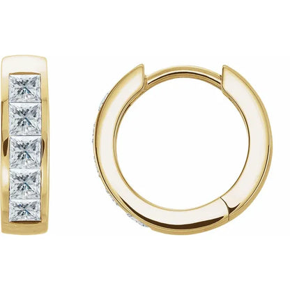 14K Yellow Gold Diamond hoop earrings for women