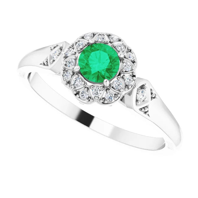 emerald ring - platinum engagement ring