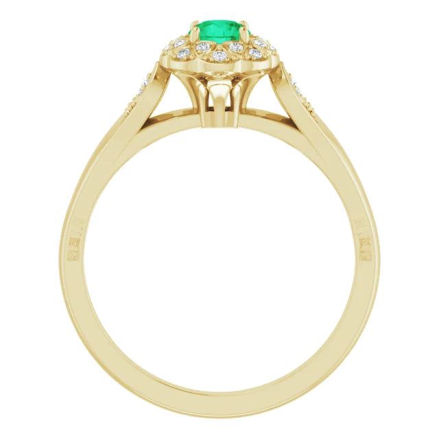 Emerald engagement ring - 14K Yellow GOld