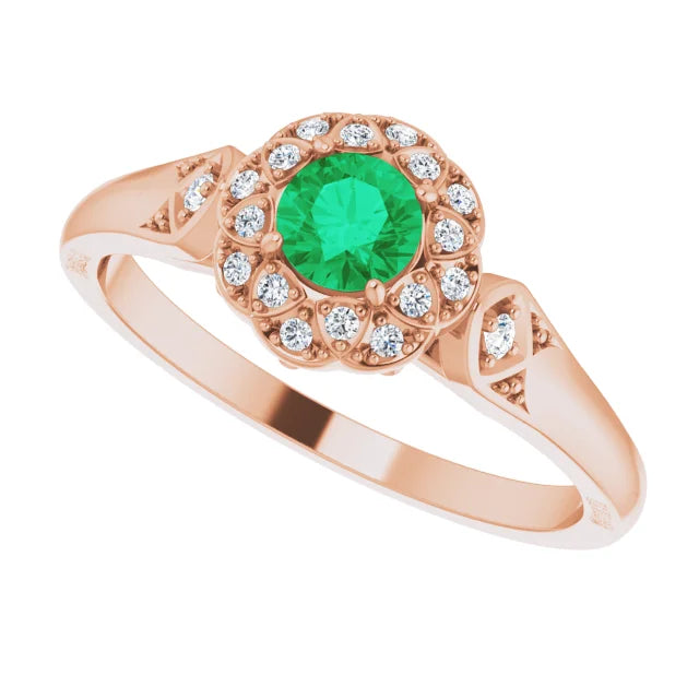 emerald engagement ring on 14k Rose Gold