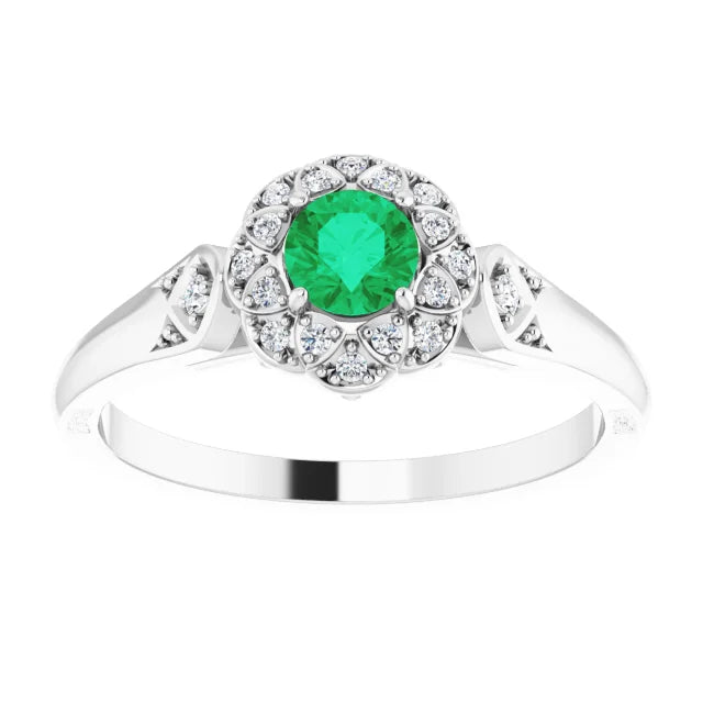 emerald engagement ring 14K White Gold Details 