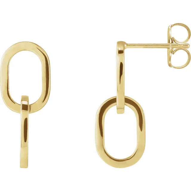 14K Yellow Gold Interlocking Oval Dangle Earrings