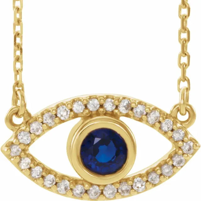 Evil Eye blue sapphire necklace yellow gold