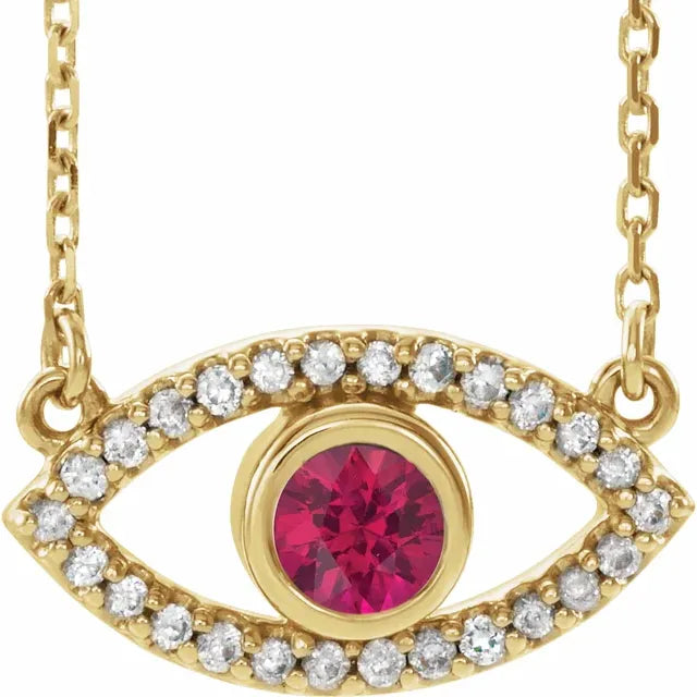 Evil Eye blue ruby necklace 14k Yellow gold 