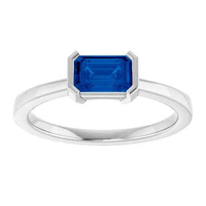 Emerald Cut Natural Blue Sapphire Solitaire Ring