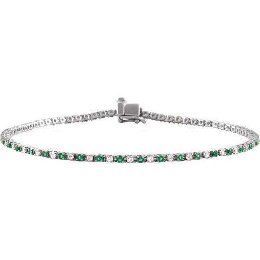 Natural Emerald & Natural Diamond Tennis Bracelet