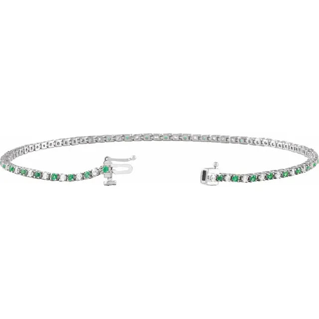 Natural Emerald & Natural Diamond Tennis Bracelet