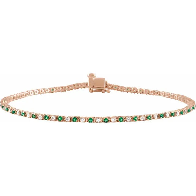 Natural Emerald & Natural Diamond Tennis Bracelet