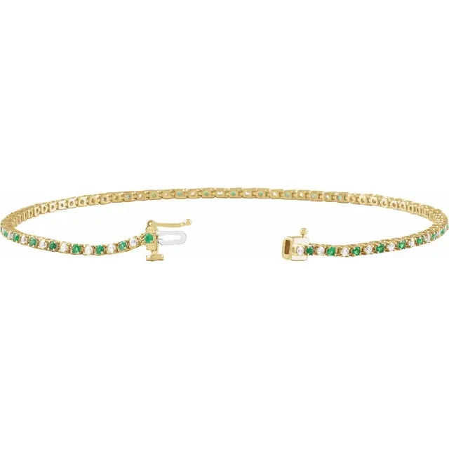 Natural Emerald & Natural Diamond Tennis Bracelet