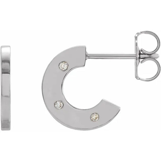 Diamond Flat Hoop Earrings (14K White Gold hoop earrings)