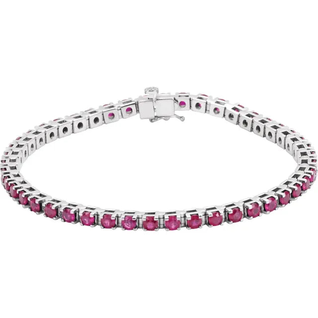 Natural Ruby tennis Bracelet 14k White gold