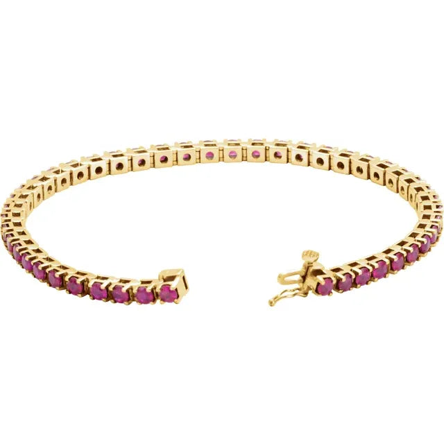 Natural Ruby tennis Bracelet 14k yellow gold open