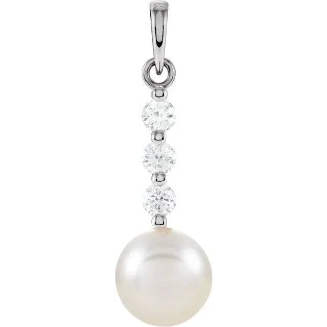 pearl Pendant - Pearl Necklace 14k  White Gold 1/4 CTW Diamonds