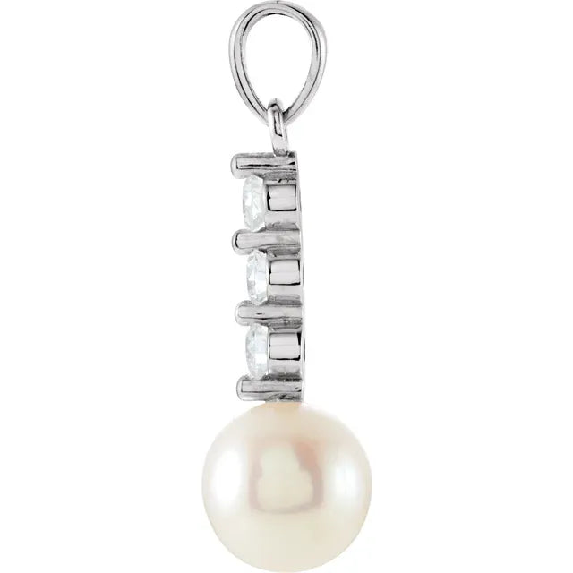 pearl Pendant - Pearl Necklace 14k White Gold 1/4 CTW Diamonds side picture 