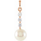 pearl Pendant - Pearl Necklace 14k Rose Gold 1/4 CTW Diamonds