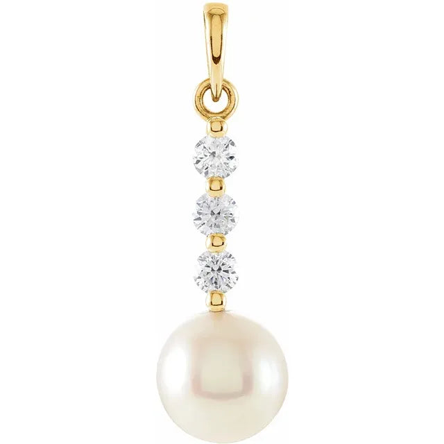 pearl Pendant - Pearl Necklace 14k Gold 1/4 CTW Diamonds