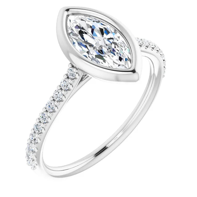 Marquise Diamond Engagement Ring white gold side picture 