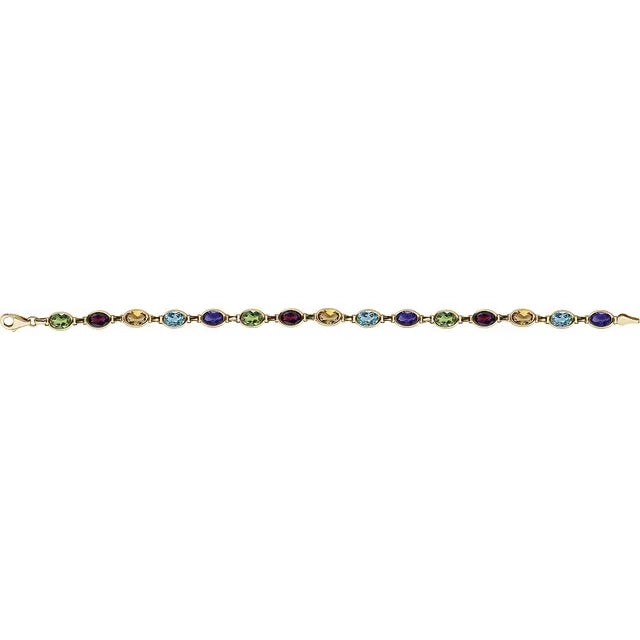 14K Yellow Natural Multi-Gemstone Bracelet open
