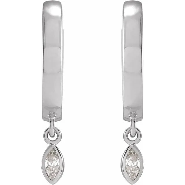 Diamond Hoop Earrings 14K White gold Straight Picture