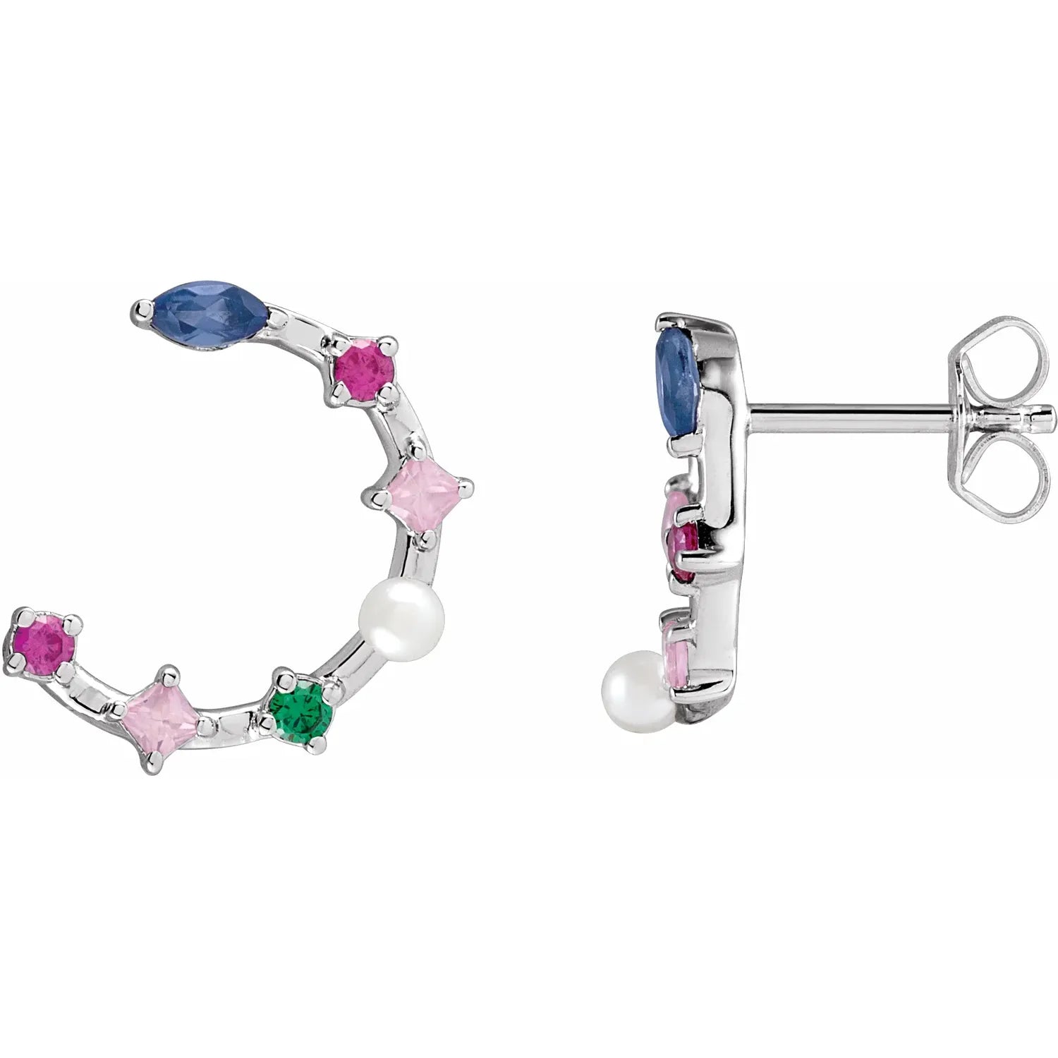 Cultured Freshwater Pearl & Natural Multi-Gemstone Earrings White gold