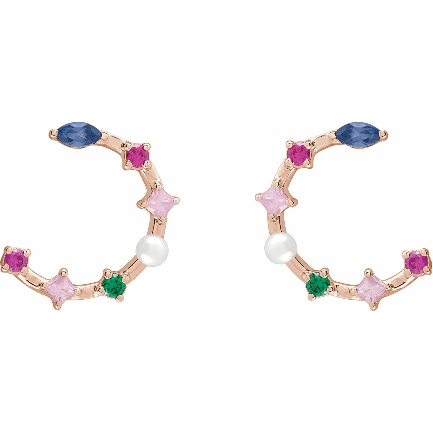 Cultured Freshwater Pearl & Natural Multi-Gemstone Earrings Rose Gold