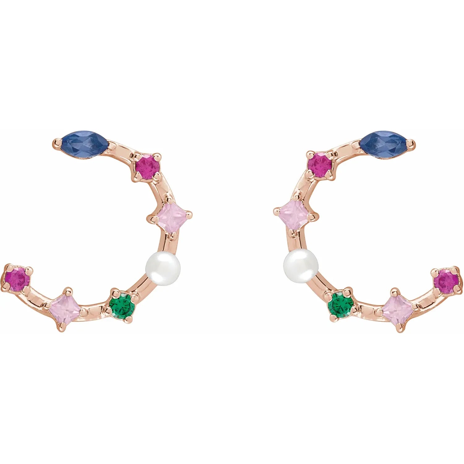 Cultured Freshwater Pearl & Natural Multi-Gemstone Earrings Rose Gold