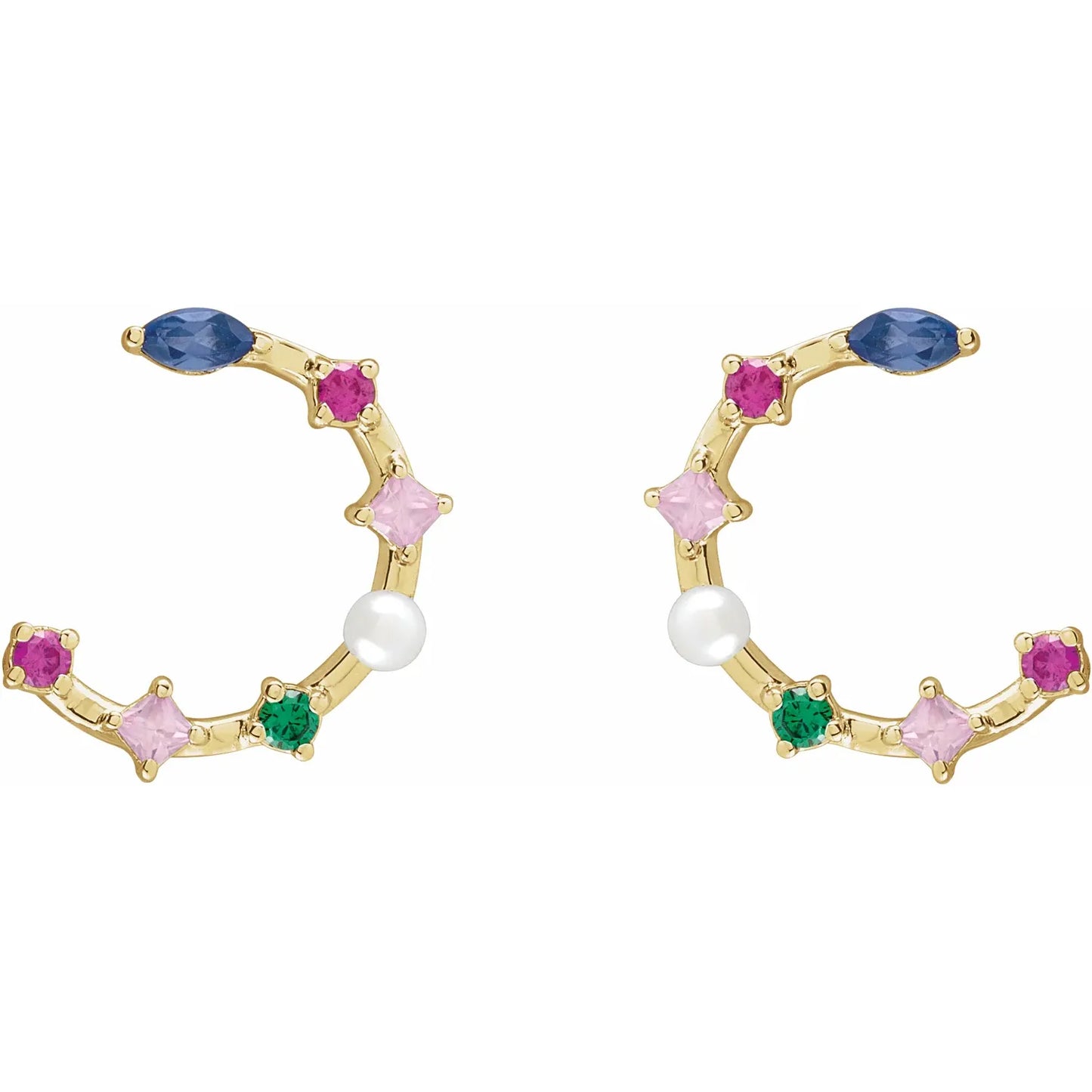 Cultured Freshwater Pearl & Natural Multi-Gemstone Earrings Yellow gold