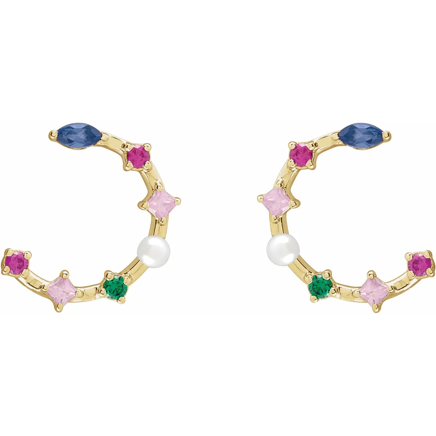 Cultured Freshwater Pearl & Natural Multi-Gemstone Earrings Yellow gold