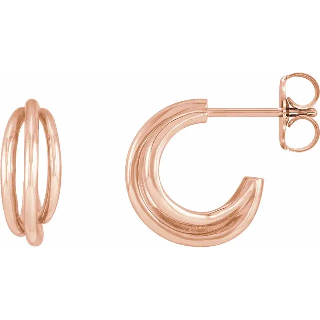 14K rose Gold Multi-Layer Hoop Earrings for women