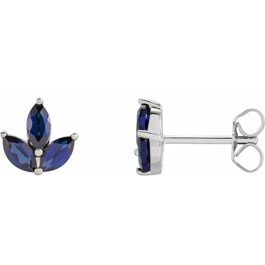 blue sapphire women stud earrings 14k white gold earrings