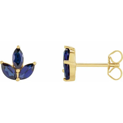 blue sapphire women stud earrings 14k yellow gold earrings