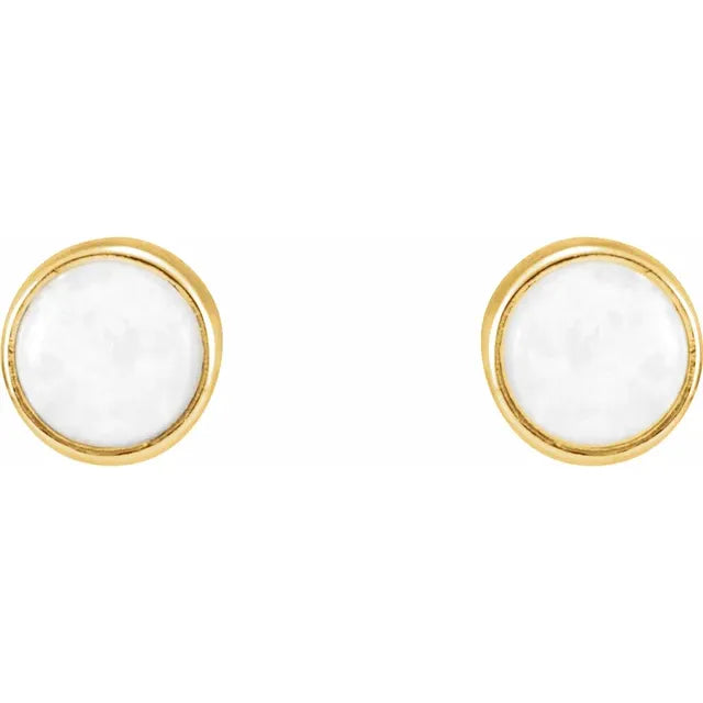 14K yellow Gold White Opal Stud earrings 